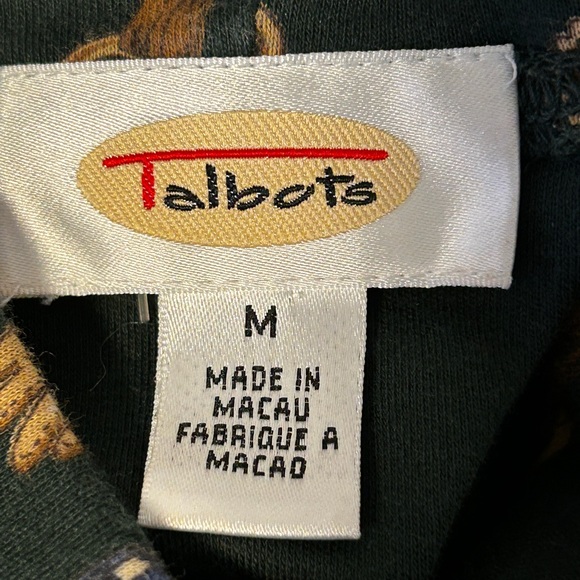 Vtg 90s Talbots Medium Equestrian Print Turtleneck Long Sleeve Top Horse Riding - Picture 2 of 5